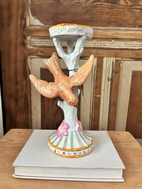 Creative Co-Op Resin Bird & Tree Pillar Candle Holder-NEW